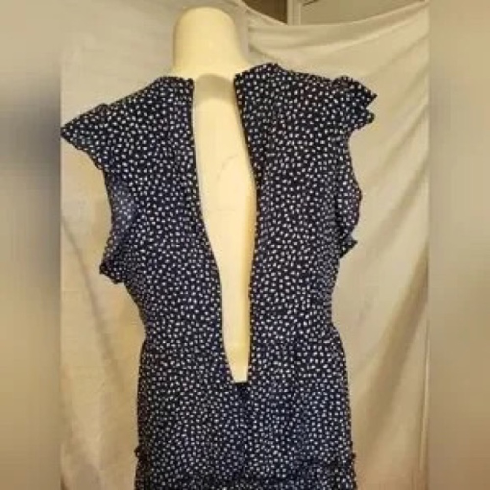 Women's Navy Blue Polka Dot Ruffle V-Neck Dress - Picture 3 of 3